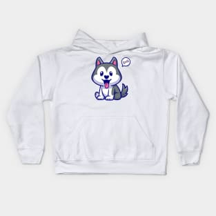 Cute Husky Dog Sitting Cartoon Kids Hoodie